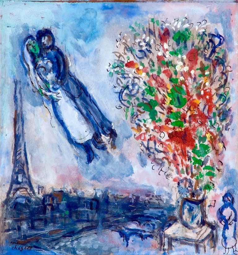 Wedding couple in Paris, by Marc Chagall.