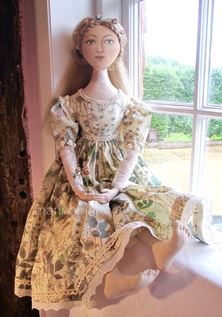 Marina's muses, individually hand made creations. Marina's muses are inspired by artists models, individually hand made using fine cotton lawns and silks.Art Muses, art-dolls inspired by artist's paintings, by Marina Elphick