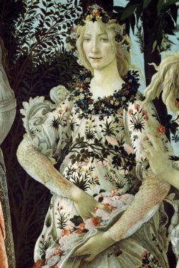 Detail of Primavera, by Botticelli. Marina's muses are inspired by artists models, individually hand made using fine cotton lawns and silks.