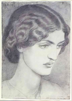 Drawing of Jane Burden by Dante Gabriel Rossetti 1857. Reference for Marina's Muses.