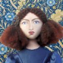 Jane Morris muse, favoured by Rossetti, hand sewn art doll, stitched and painted by Marina Elphick, UK artist.