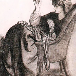 Drawing of Jane sewing, by Rossetti 1860.