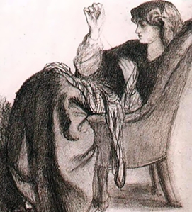 Drawing of Jane sewing, by Rossetti 1860.
