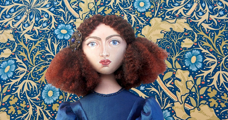 Jane Morris , Rossetti's muse, hand sculpted in textiles by Marina Elphick, UK artist.