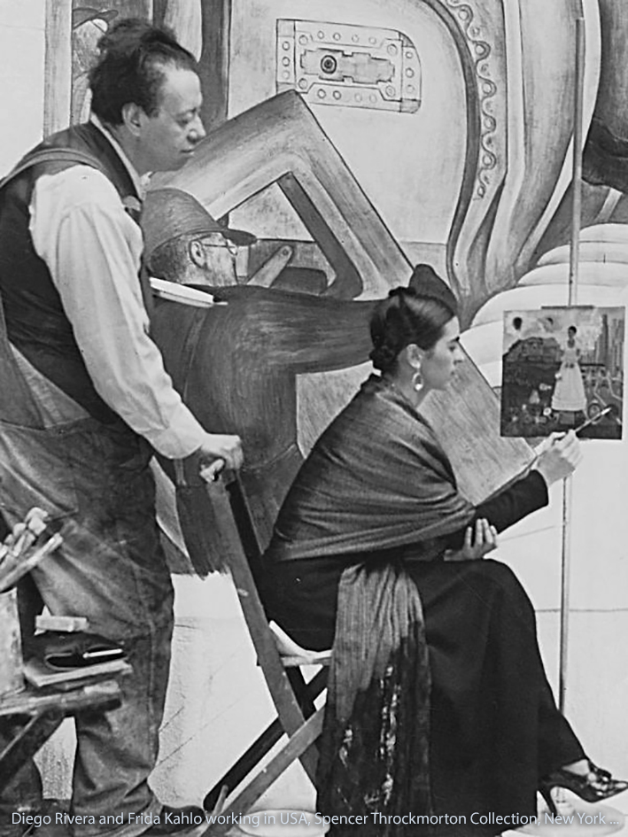 Diego Rivera and Frida Kahlo at work in Detroit.