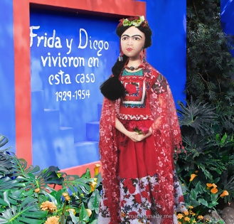 Frida muse wearing a Tehuana style dress. Frida Kahlo, one of Marina's Muses, soft sculpted icon of art.