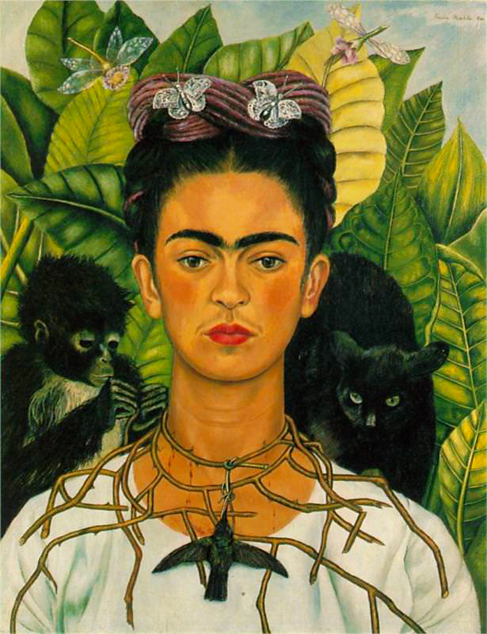 Frida Kahlo, self portrait with thorn necklace.