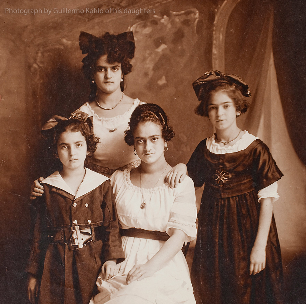 An early photograph taken by Guillermo Kahlo of his wife Matilde and their daughters, Cristina, Adriana and Frida.