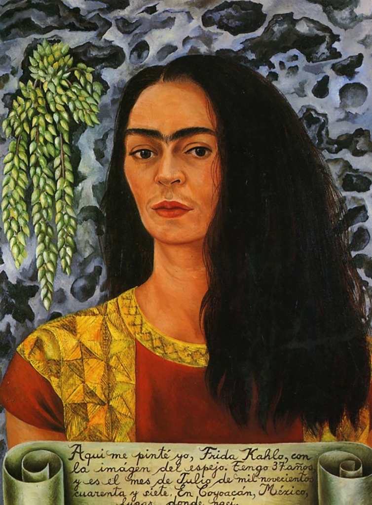 Self portrait with loose hair, 1947, by Frida Kahlo.