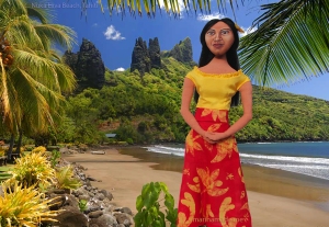 Marina's muse of Teha'amana on Nuka Hiva beach, Tahiti.