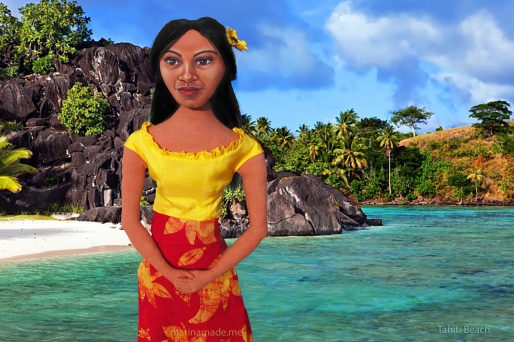 Marina's muse Teha'amana on the beach in Papeari.