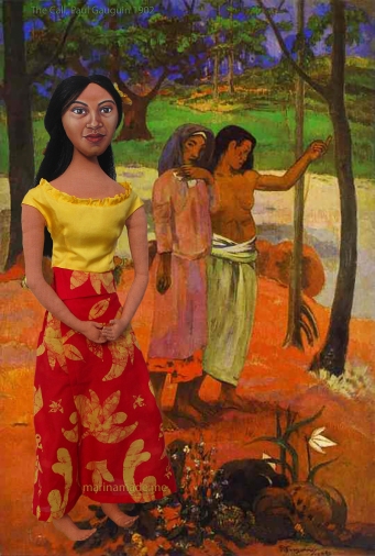 Art Muse Teha'amana in front of the painting by Gauguin, "The Call". Marina's Muses