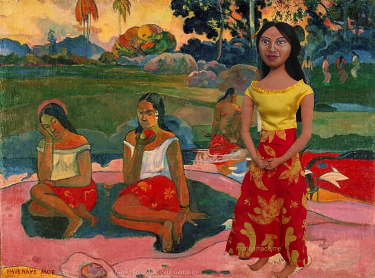 Marina's muse Teha'amana with other vahines in Gauguin's Nave Nave Moe.