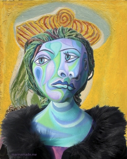 Dora Maar muse, designed and sculpted in textiles by artist, Marina Elphick, inspired by the paintings of Picasso. Dora Maar, Picasso's muse and lover, was a talented photographer and artist herself.