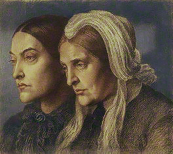 Christina Rossetti and Frances Mary Lavinia Rossetti by Dante Gabriel Rossetti, chalk, 1877
