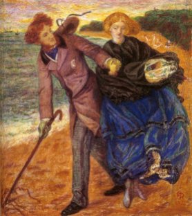 "Writing on the Sand", 1859 by Dante Gabriel Rossetti portrays himself and Lizzie on the beach at Hastings.