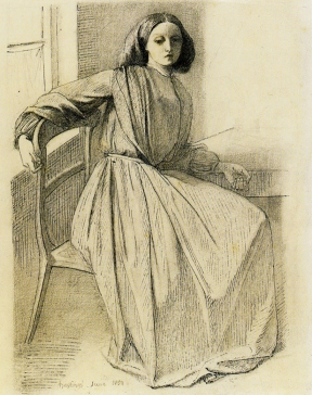 Elizabeth Siddal, seated at window, Hastings, by Rossetti 1859.