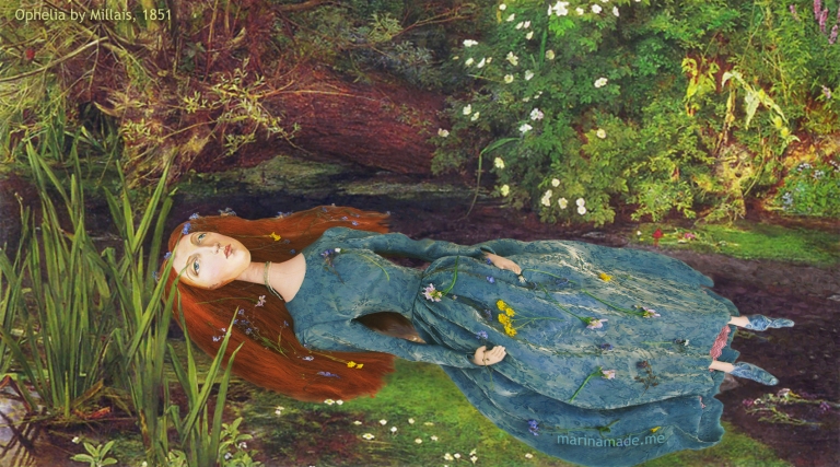 Muse of Lizzie Siddal as 'Ophelia', in the moments before her suicide by drowning. Lizzie muse designed and sculpted in textiles by artist, Marina Elphick, of marinamade.me