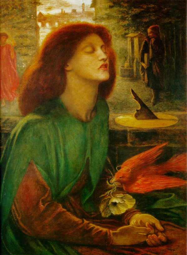 Elizabeth Siddal as Beata Beatrix, poet Dante Alighieri's tragic heroine. Rossetti identified with Dante, so it was natural for him to express his grief over Lizzie's death by portraying her as Beatrice. Marina's muses.