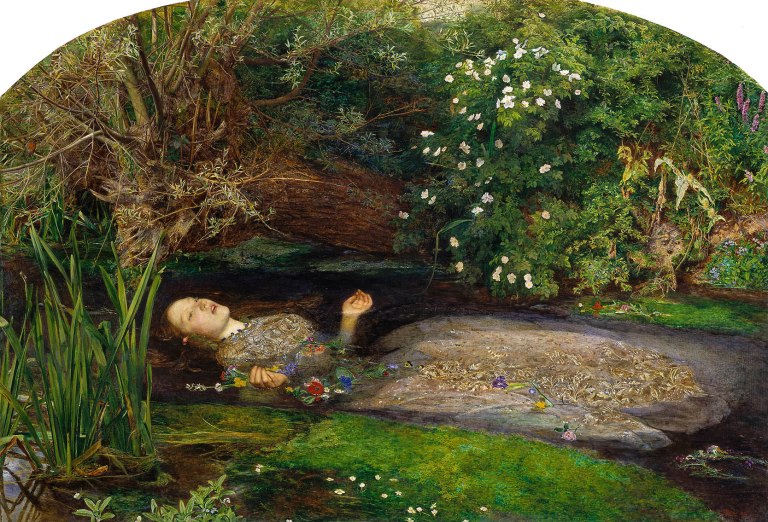Millais' painting, "Ophelia" 1851, modelled by the 19 year old Lizzie Siddal.