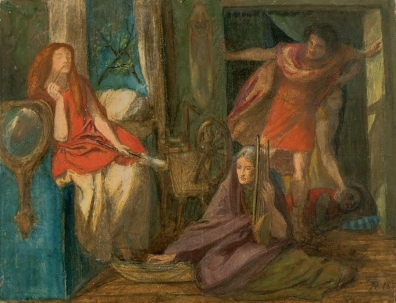 The Return of Tibullus to Delia by Rossetti, 1853, his first painting including Lizzie.