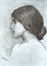 Charcoal drawing of a girl, by J.W.Waterhouse.