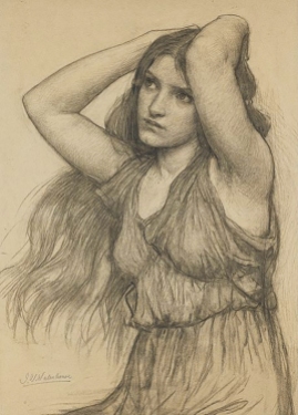 Charcoal Study For "Flora" 1897, by J.W. Waterhouse.