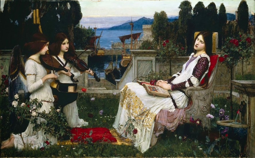 J.W. Waterhouse "Saint Cécila" 1895. The two winged musicians are thought to be modelled by Muriel Foster.