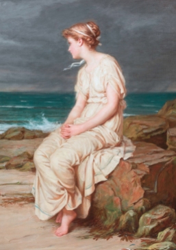 "Miranda" 1875, one of Waterhouse's early works where his sister Jessie is thought to have modelled for him.