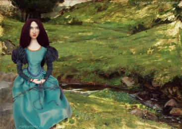 Waterhouse muse in an uncompleted landscape by John William Waterhouse.