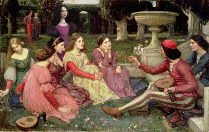 Muse with The Decameron by JW Waterhouse. Muse created by Marina Elphick.