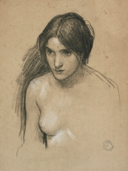 Study for a nymph in "Hylas and The Nymphs" in chalk and charcoal, by J.W. Waterhouse.