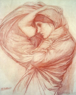 Study for 'Boreas' in red chalk by John William Waterhouse.