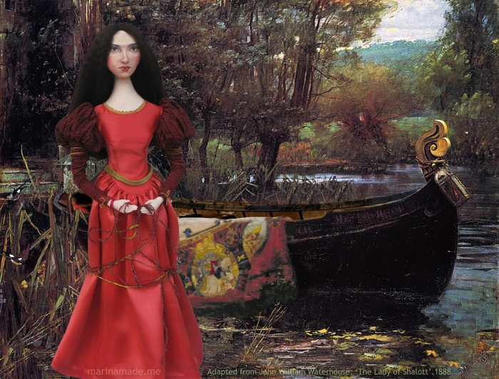 J.W.Waterhouse muse as Lady of Shalott, created by Marina Elphick for Marina's Muses. Pre-Raphaelite style muse based on Waterhouse model, Beatrice Flaxman.