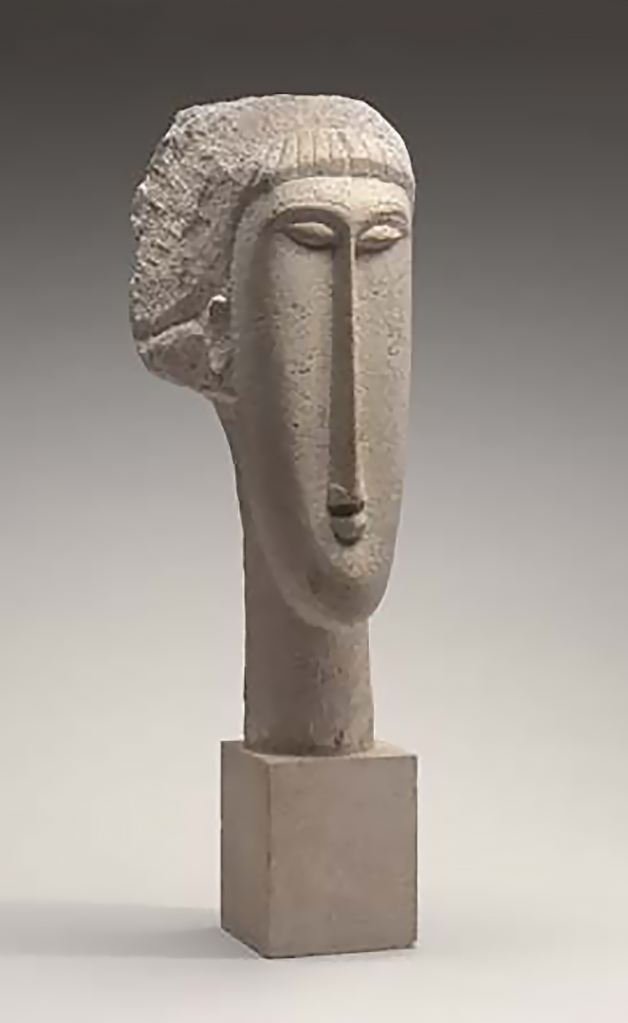 Head of a Woman, limestone sculpture by Amedeo Modigliani.