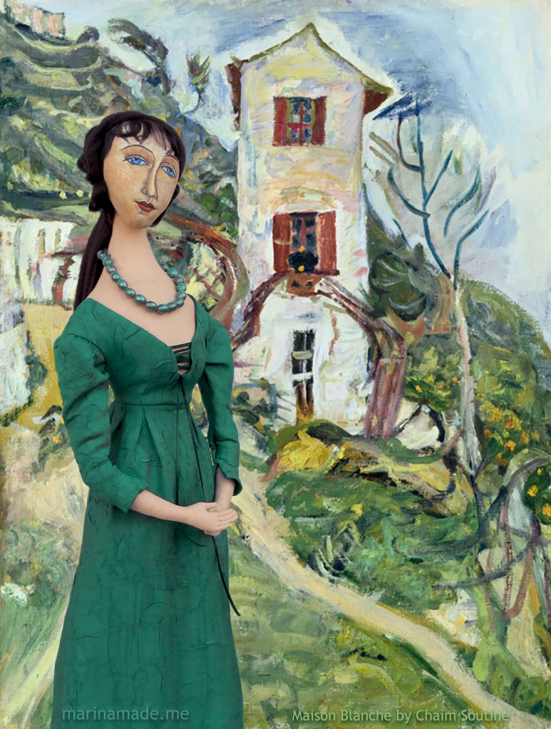 Jeanne Muse in Chaim Soutine's painting, "Maison Blanche". Jeanne Hébuterne was Modigliani's muse and lover, dying tragically young at 21. Jeanne was a talented artist in her own right, yet her life was too short for her creativity to mature. Muse made by Marina Elphick.