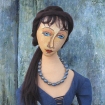Jeanne muse as 'Woman with Blue Eyes' by Amedeo Modigliani. Muse made by Marina Elphick. Jeanne Hébuterne was Modigliani's muse and lover, dying tragically young at 21.