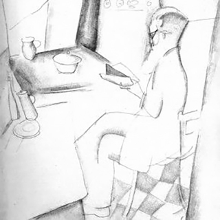 Man at a table, by Jeanne Hébuterne.