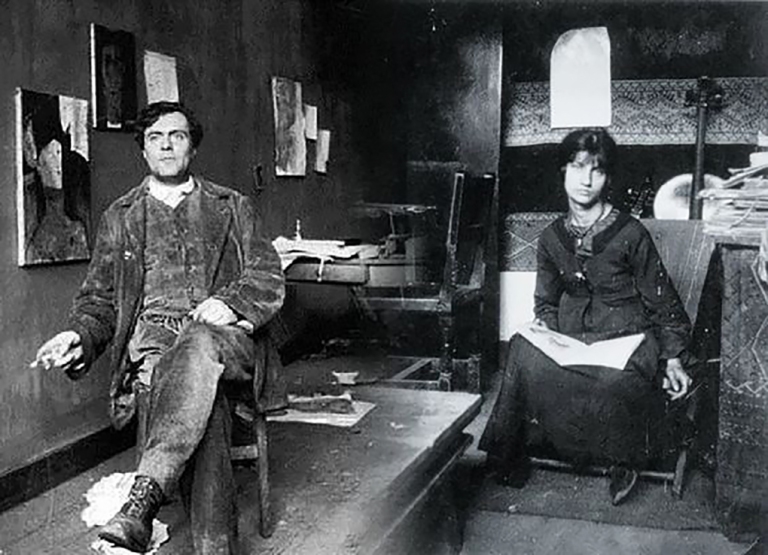 Modigliani and Jeanne Hebuterne in their studio/ home. photo taken 1917.Jeanne Hébuterne was Modigliani's muse and lover, dying tragically young at 21. Jeanne was a talented artist in her own right, yet her life was too short for her creativity to mature. Muse made by Marina Elphick.