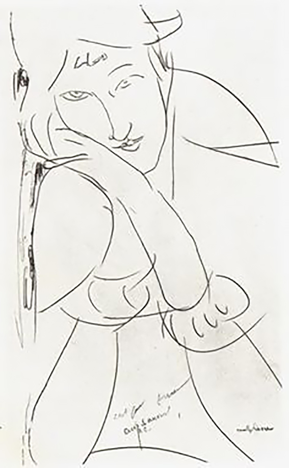 Sketch, Modigliani. Jeanne Hébuterne was Modigliani's tragic muse and lover.