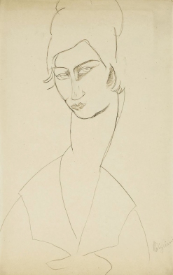 Portrait de Jeanne Hébuterne, pencil on paper 1916, by Modigliani. Jeanne Hébuterne was Modigliani's muse and lover, dying tragically young at 21. Jeanne was a talented artist in her own right, yet her life was too short for her creativity to mature.
