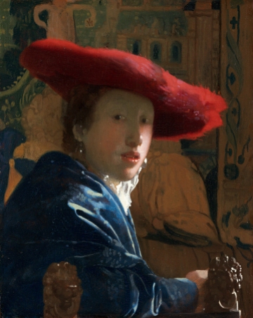 Girl with a Red Hat 1665-6. The attribution to Vermeer has been questioned and it has even been suggested that this painting might have been carried out by his daughter, Maria Vermeer.