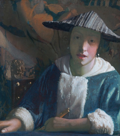 Girl with a flute (c1665-1670) the attribution to Vermeer has been questioned. There have been suggestions that this painting could be a self portrait by Maria Vermeer.