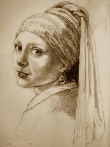 Preparatory sketch for 'Girl with a Pearl Earring' muse. Marina creates soft sculpted muses of the women in popular artists' lives, giving an alternative narrative to their story.