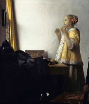 Young Woman with a Pearl Necklace 1664, Vermeer.