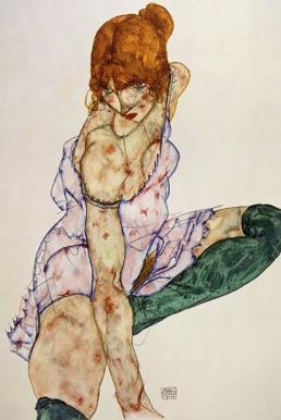Blonde girl with green stockings, 1914, by Egon Schiele.