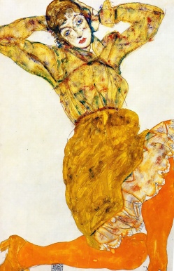 Egon Schiele, 'Woman in orange stockings', Wally Neuzil, 1914. Pencil, watercolour and gouache.