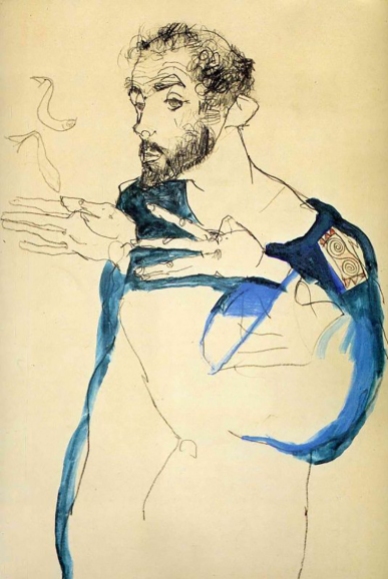Gustav Klimt in Blue Smock, by Egon Schiele 1913.