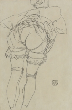 Girl Bending Forward, pencil, by Egon Schiele, 1913.