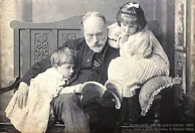 Edward Burne-Jones with is grandchildren, Denis and Angela, from a photo by Henry and Richard Stiles, 1895.